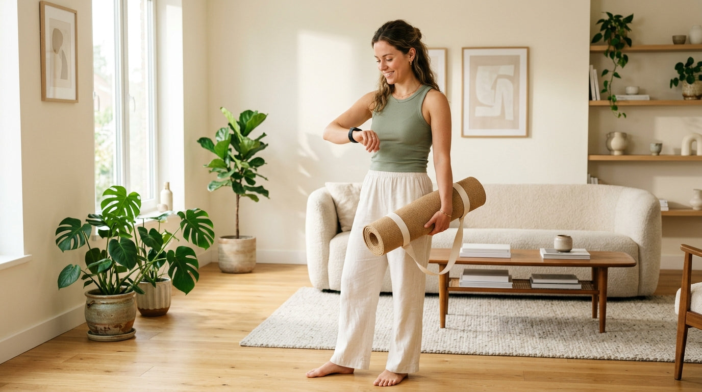 Femme avec montre connectée vérifiant ses données de santé