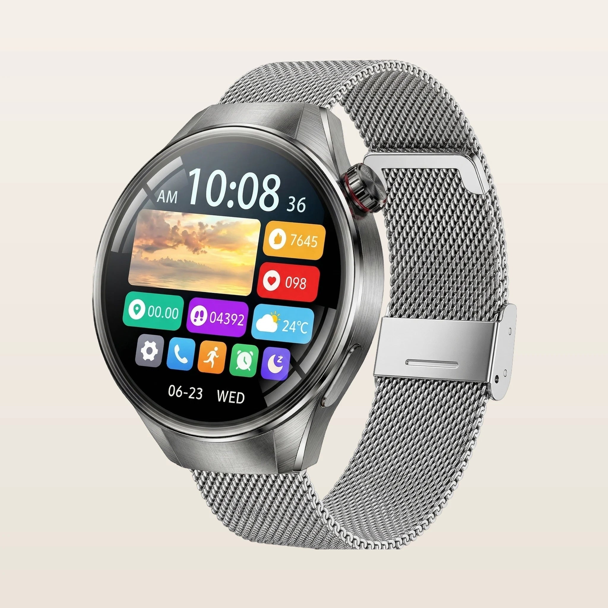 Montre connectée GPS grand écran Pulzena Orbix bracelet maille argent