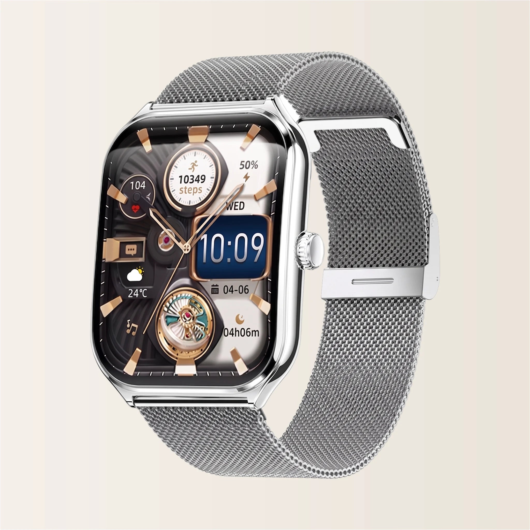 Montre connectée homme femme Élégante Pulzena Qord Bracelet Maille argent