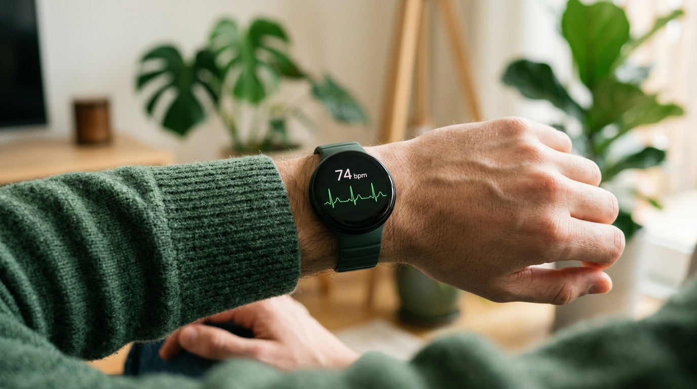 Montre connectée affichant un ECG et la fréquence cardiaque