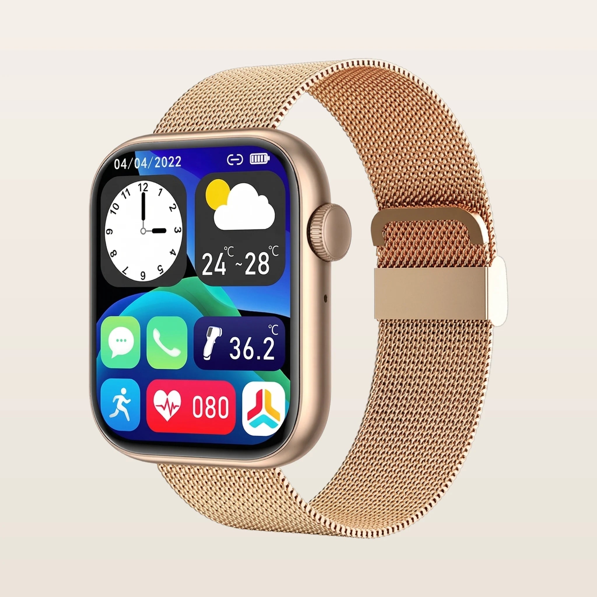 Montre connectée femme sport Pulzena Vexo bracelet maille or écran