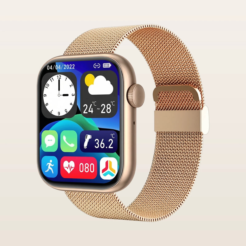 Montre connectée femme sport Pulzena Vexo bracelet maille or écran