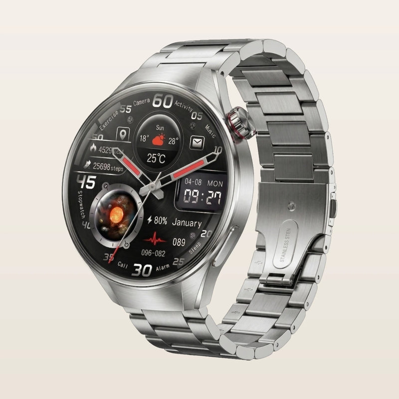 Montre connectée GPS grand écran Pulzena Orbix bracelet acier argent écran