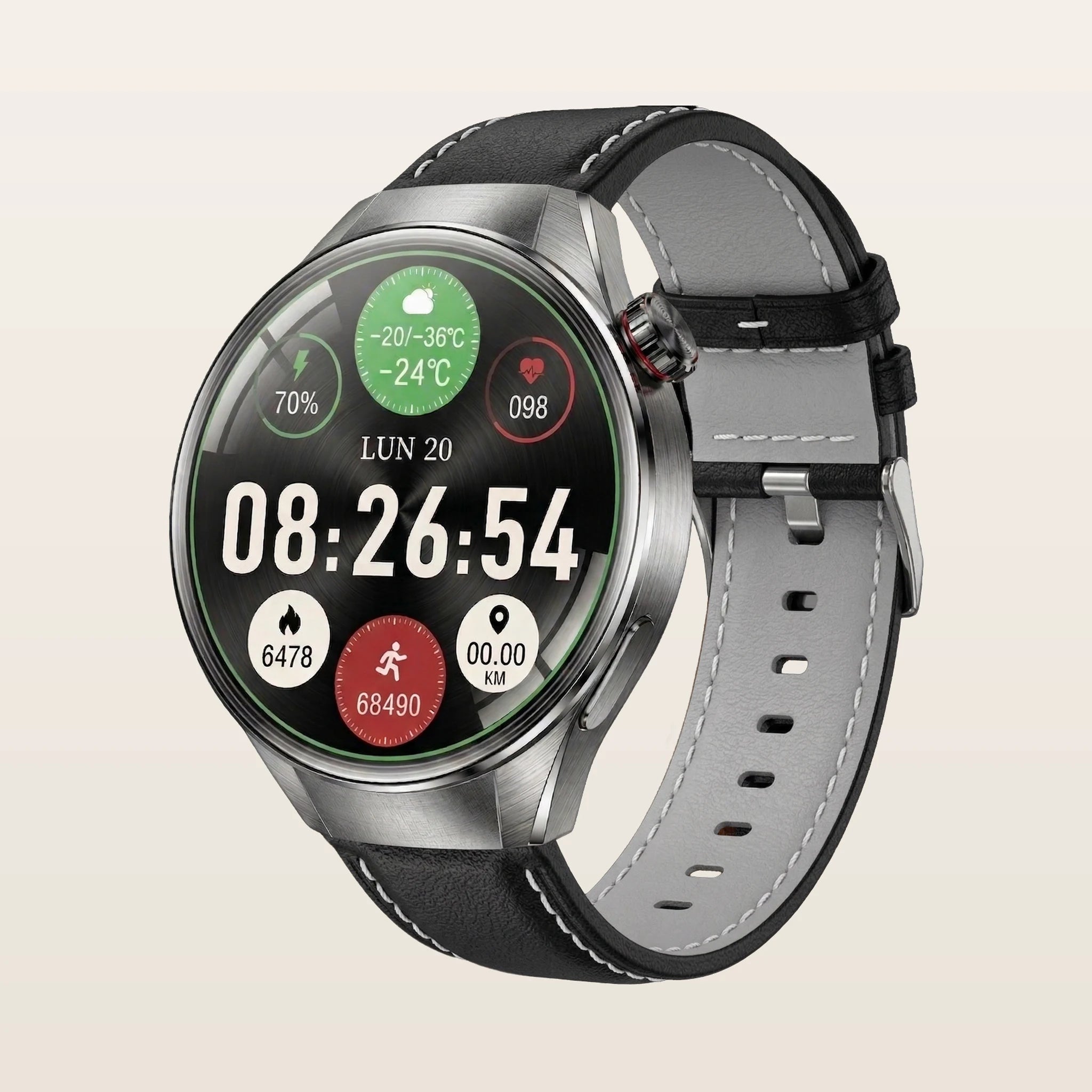 Montre connectée GPS grand écran Pulzena Orbix bracelet cuir noir écran