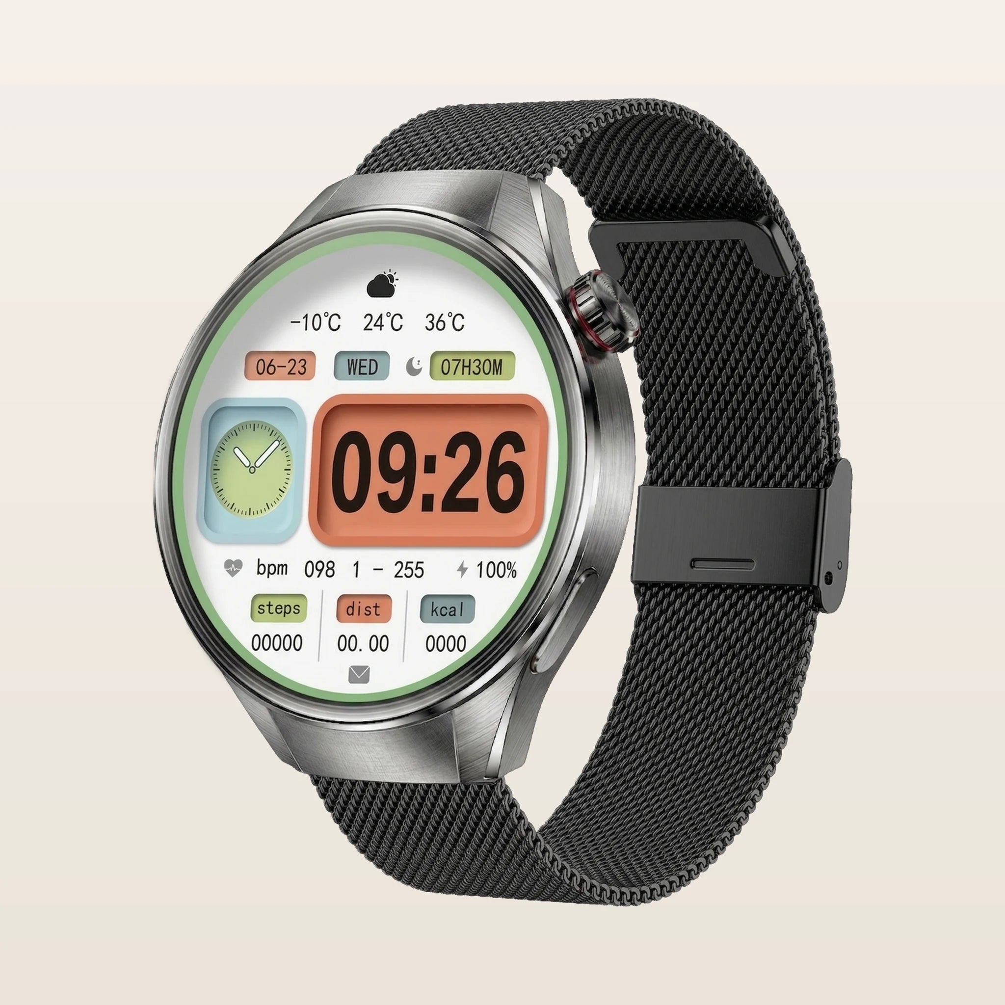 Montre connectée GPS grand écran Pulzena Orbix bracelet maille noir