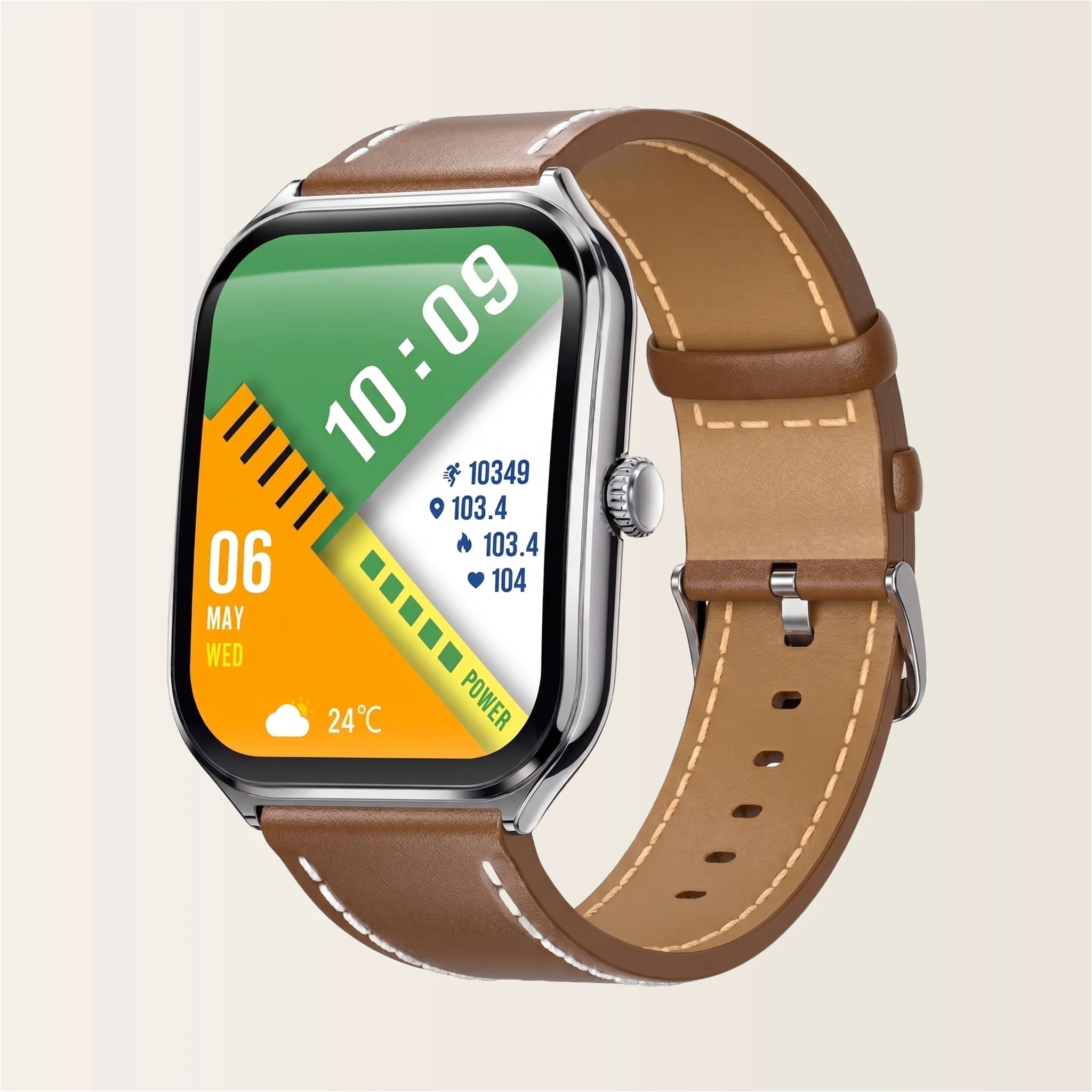 Montre connectée homme femme Élégante Pulzena Qord Bracelet Cuir marron