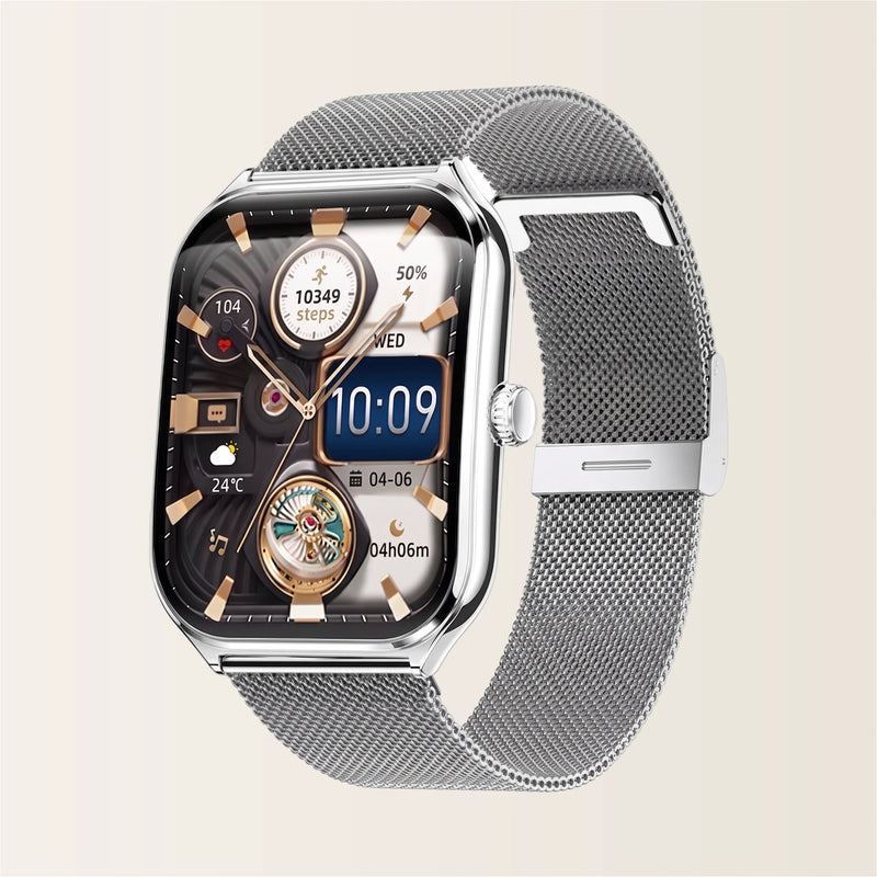 Montre connectée homme femme Élégante Pulzena Qord Bracelet Maille argent