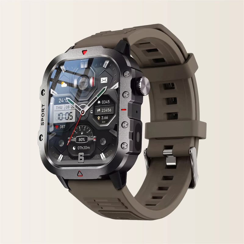 Montre connectée homme Militaire Pulzena Rekko silicone marron