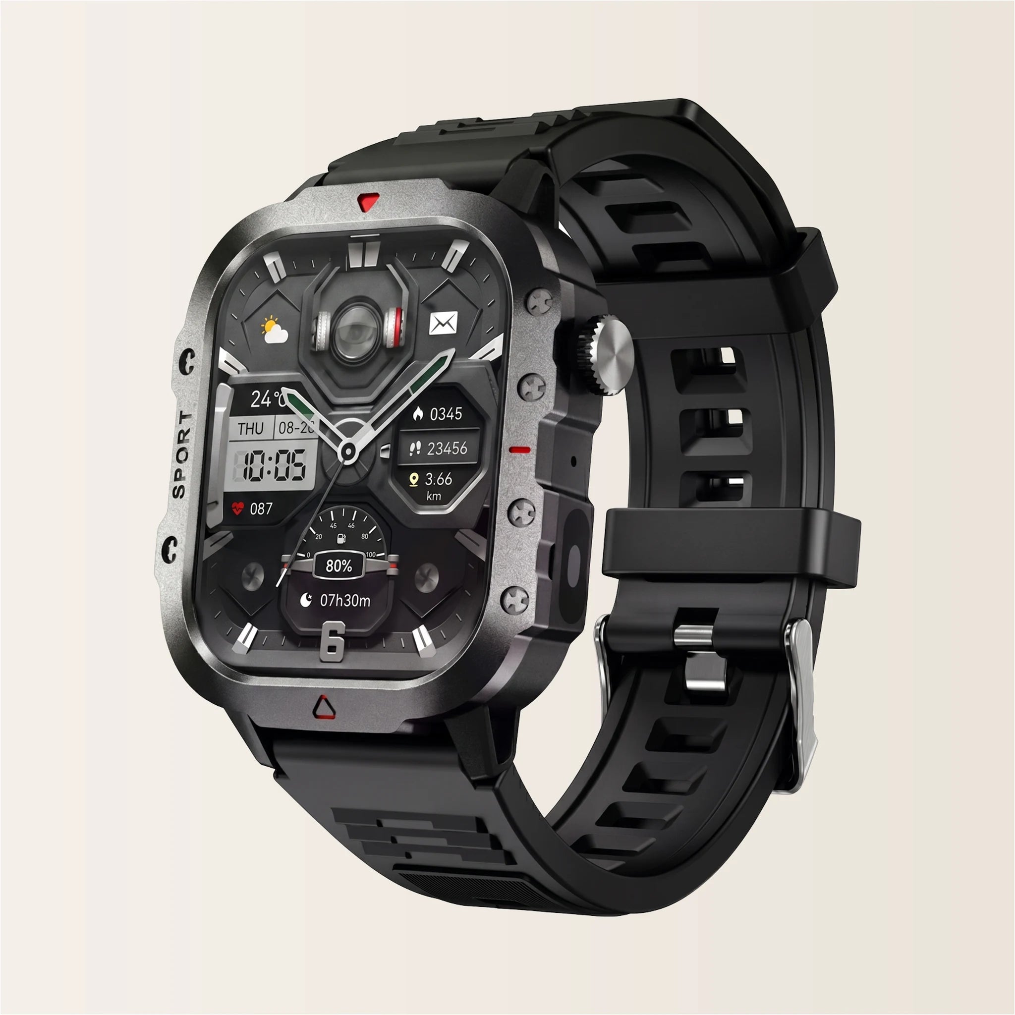 Montre connectée homme Militaire Pulzena Rekko silicone noir