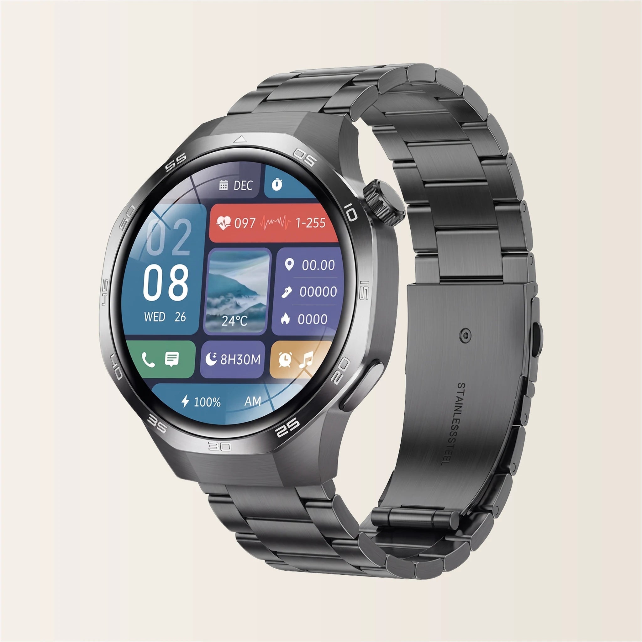 Montre connectée homme Sport Pulzena Strek Bracelet Acier noir