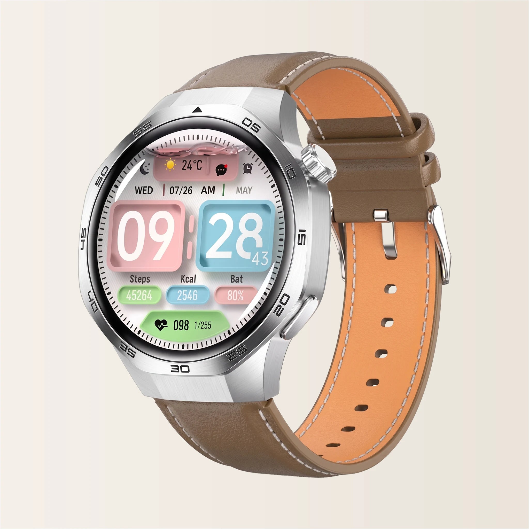 Montre connectée homme Sport Pulzena Strek Bracelet Cuir marron