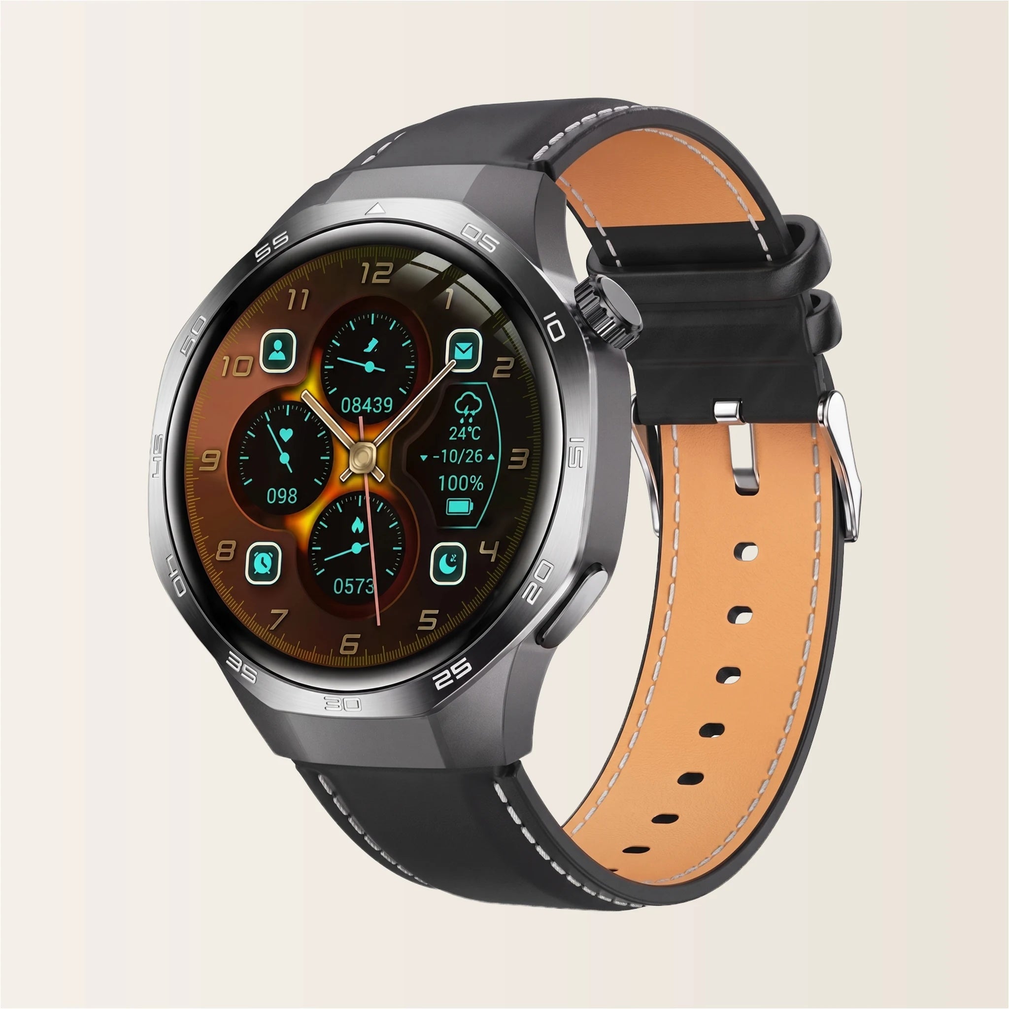 Montre connectée homme Sport Pulzena Strek Bracelet Cuir noir