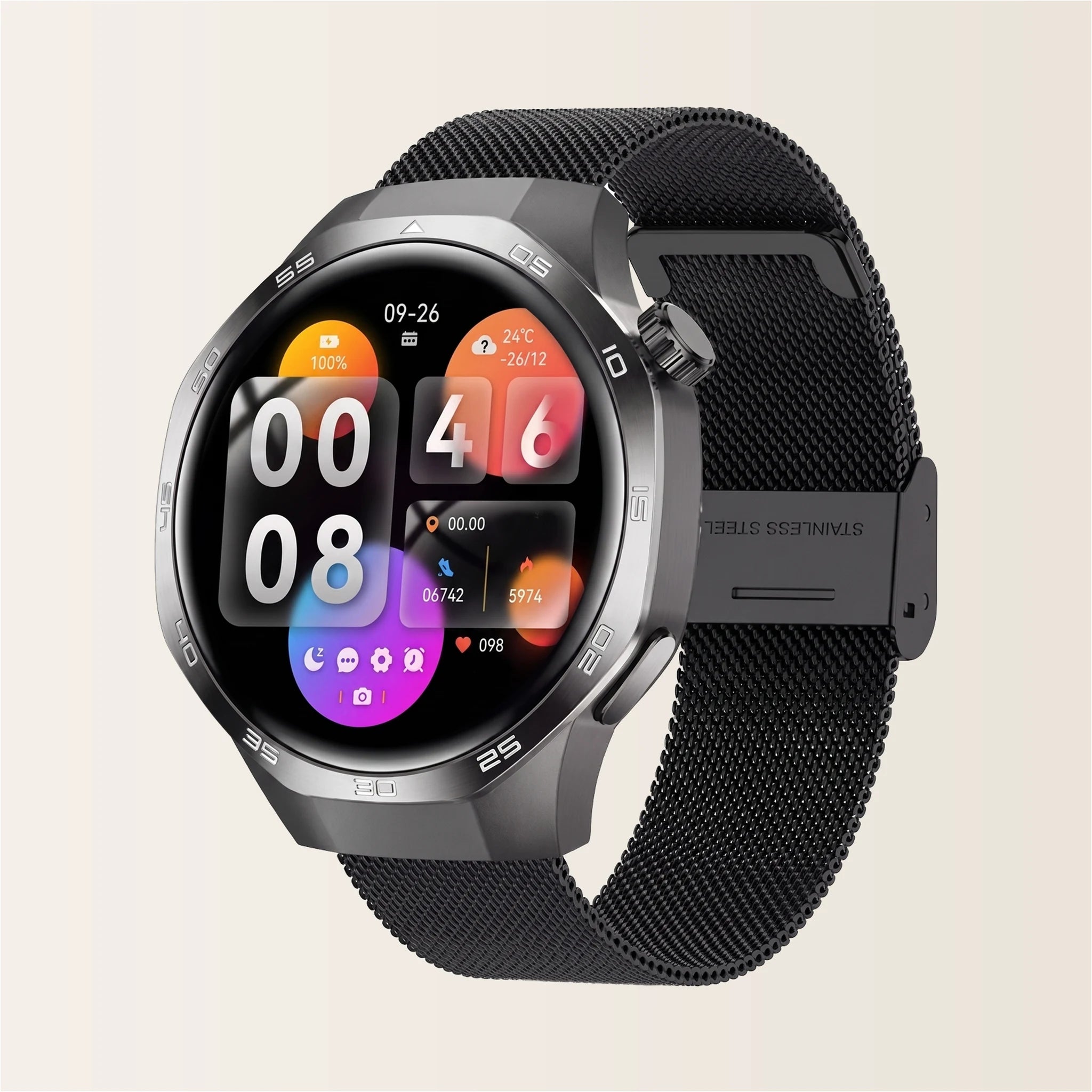 Montre connectée homme Sport Pulzena Strek Bracelet Maille noir