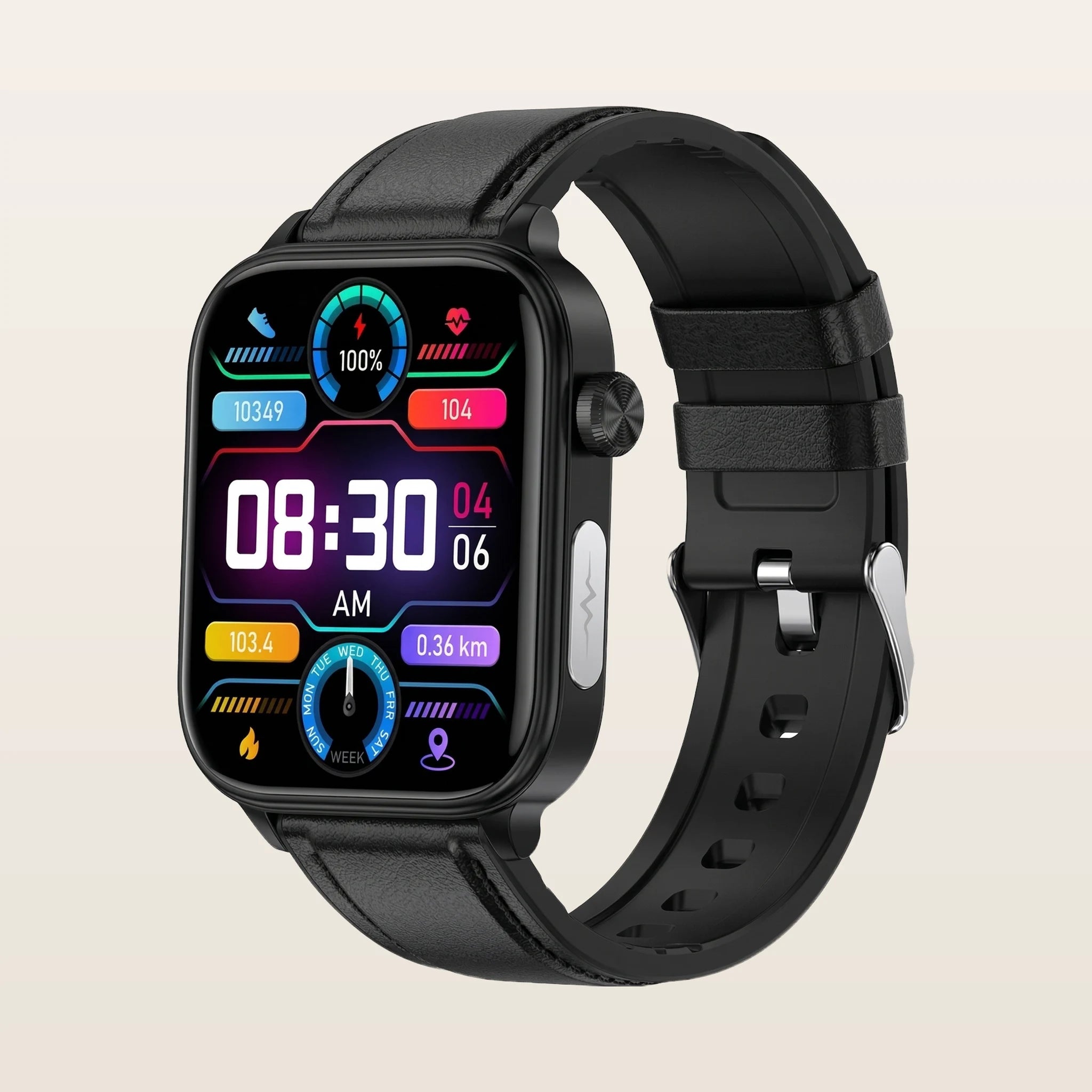 Montre connectée santé ECG Pulzena Korda bracelet cuir noir écran